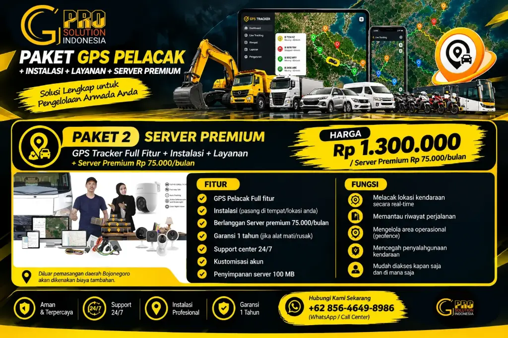 GPS Tracker Paket 2 Premium + Installasi + Garansi 1 tahun Produk, 75.000/unit/Bulan